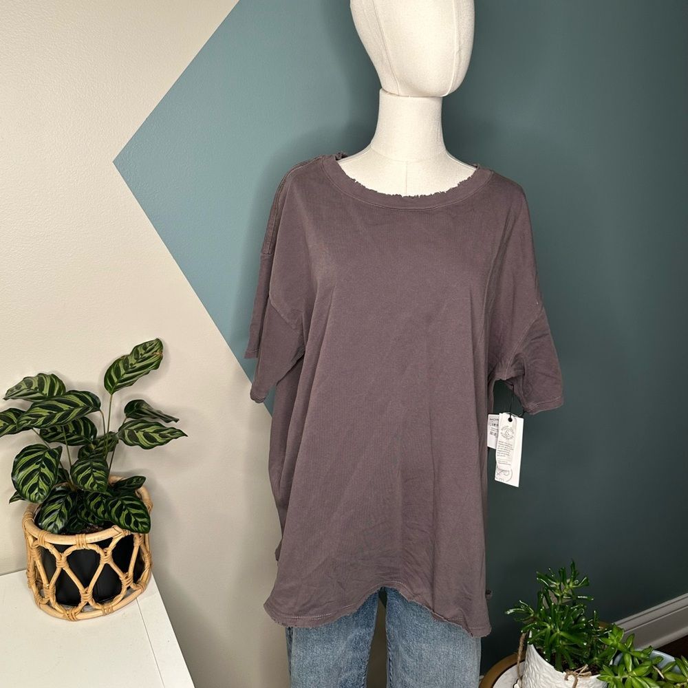 Treasure & Bond Distressed Raw Hem Tee Grey Relaxed Fit Minimalist T-Shirt Large - Picture 1 of 11